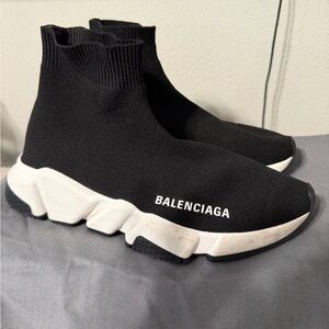 Balenciaga Black and White Knit Sneakers